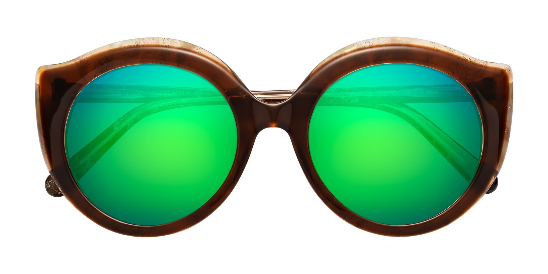 Folded Front of Ring in Brown with Green Mirrored Lenses