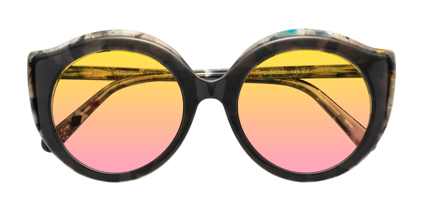 Folded Front of Ring in Dark Gray with Yellow / Pink Gradient Lenses