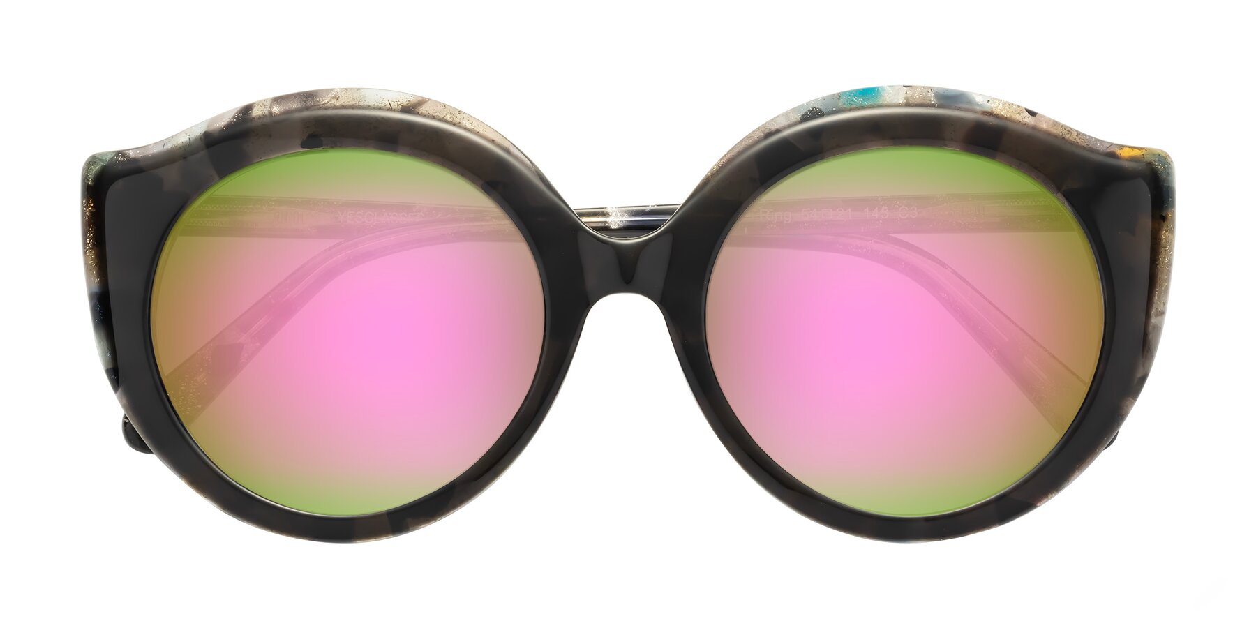 Folded Front of Ring in Dark Gray with Pink Mirrored Lenses