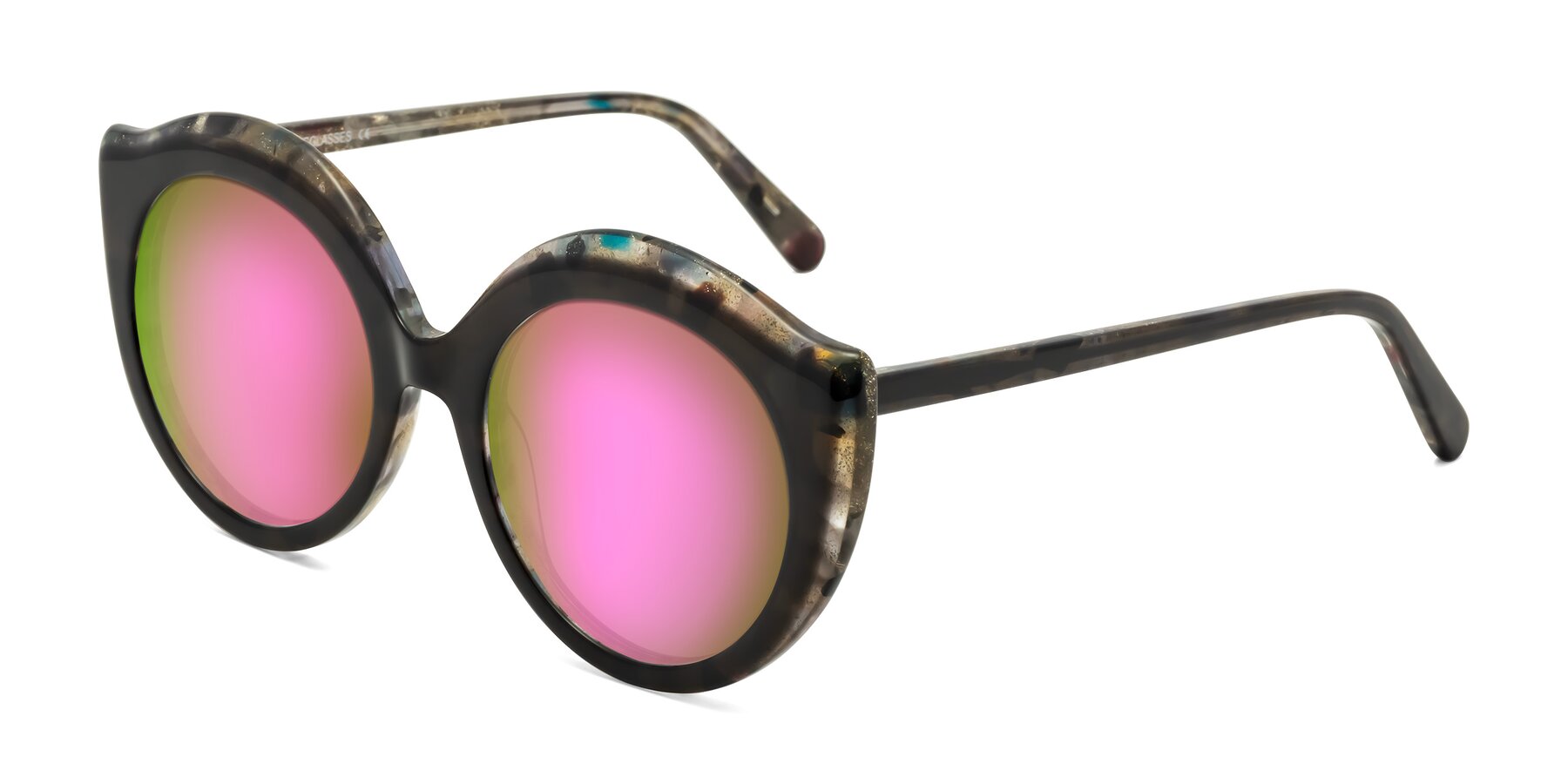 Angle of Ring in Dark Gray with Pink Mirrored Lenses