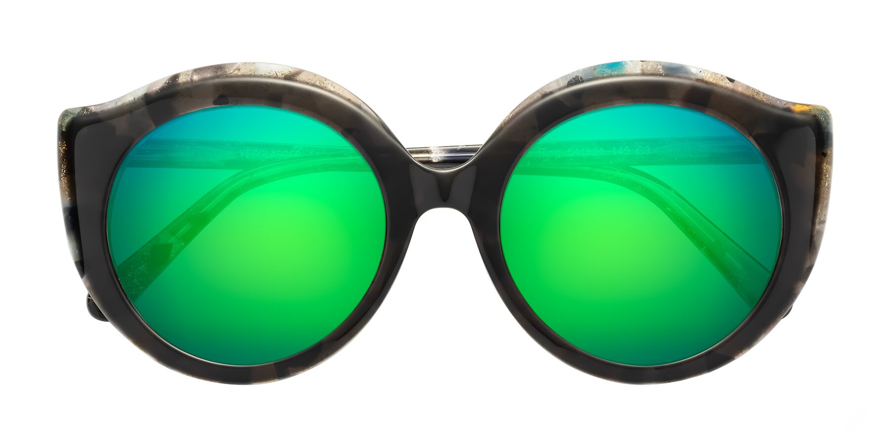 Folded Front of Ring in Dark Gray with Green Mirrored Lenses