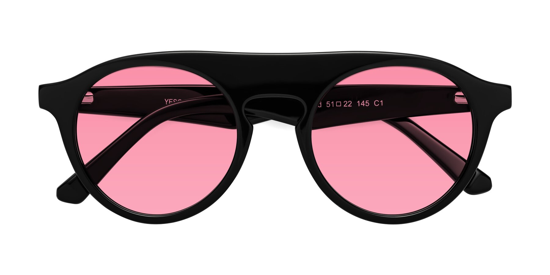 Folded Front of Band in Black with Pink Tinted Lenses