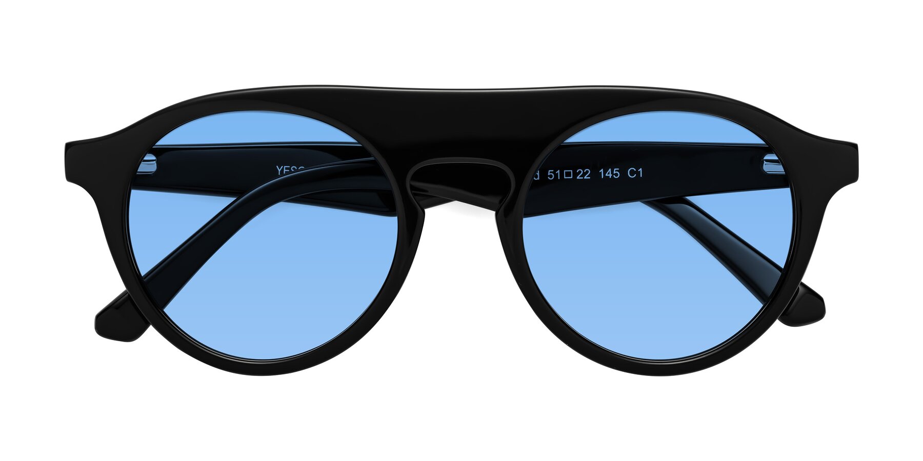 Folded Front of Band in Black with Medium Blue Tinted Lenses