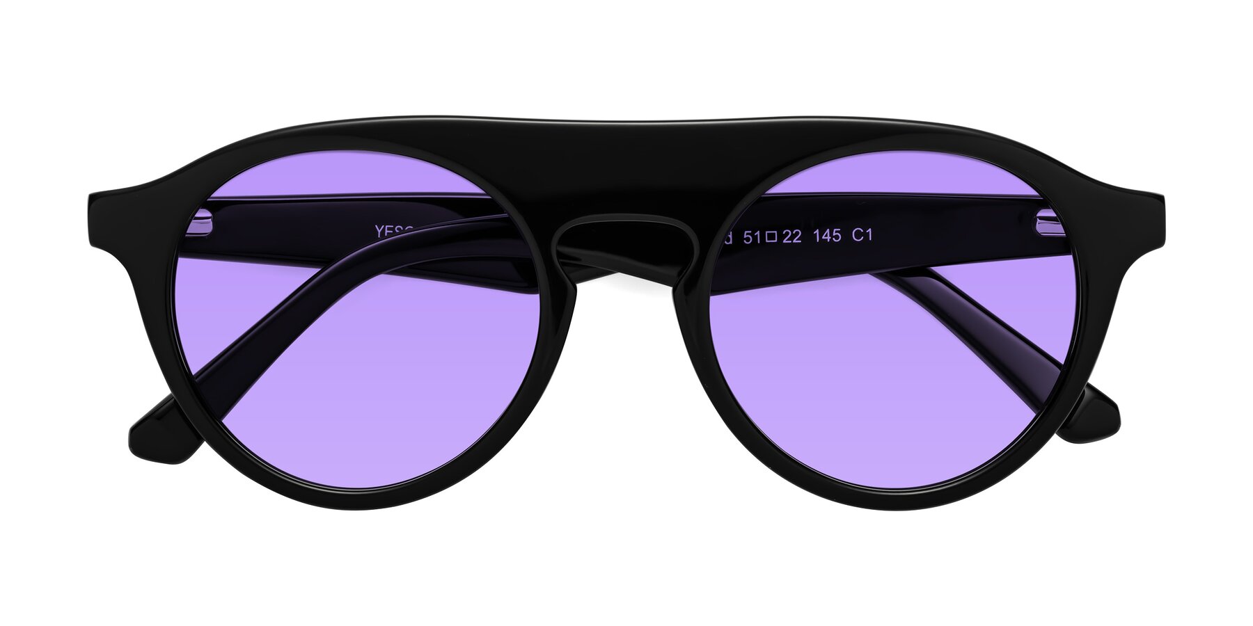 Folded Front of Band in Black with Medium Purple Tinted Lenses