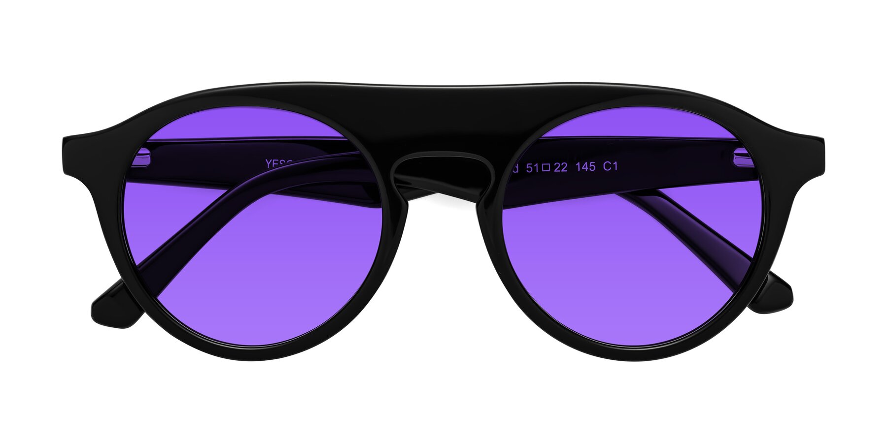 Folded Front of Band in Black with Purple Tinted Lenses