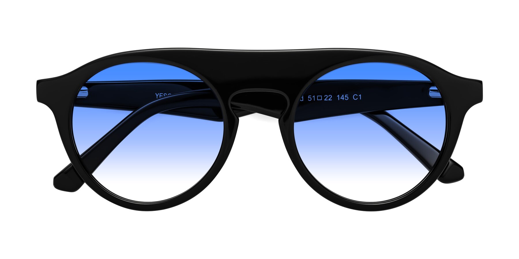 Folded Front of Band in Black with Blue Gradient Lenses