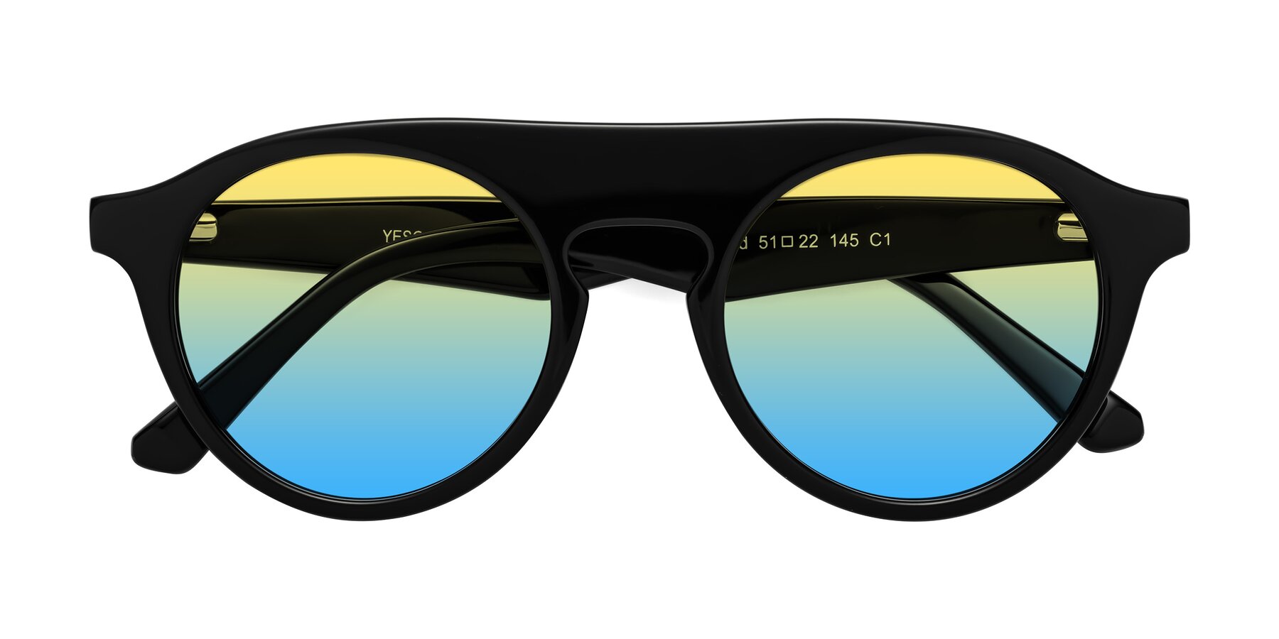Folded Front of Band in Black with Yellow / Blue Gradient Lenses