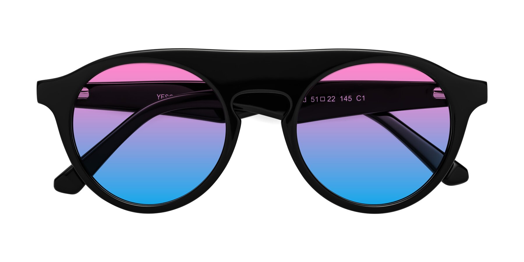 Folded Front of Band in Black with Pink / Blue Gradient Lenses