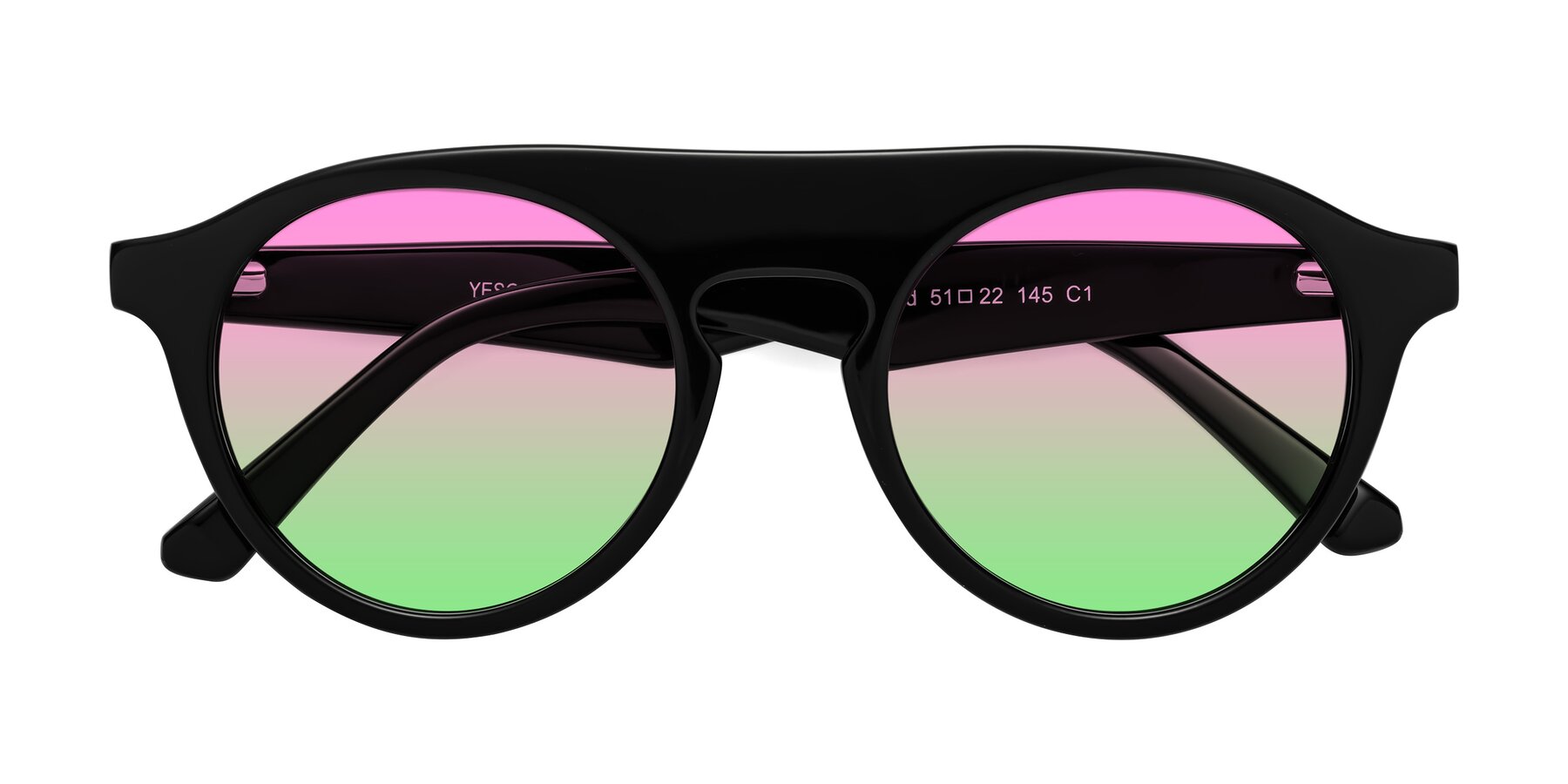 Folded Front of Band in Black with Pink / Green Gradient Lenses