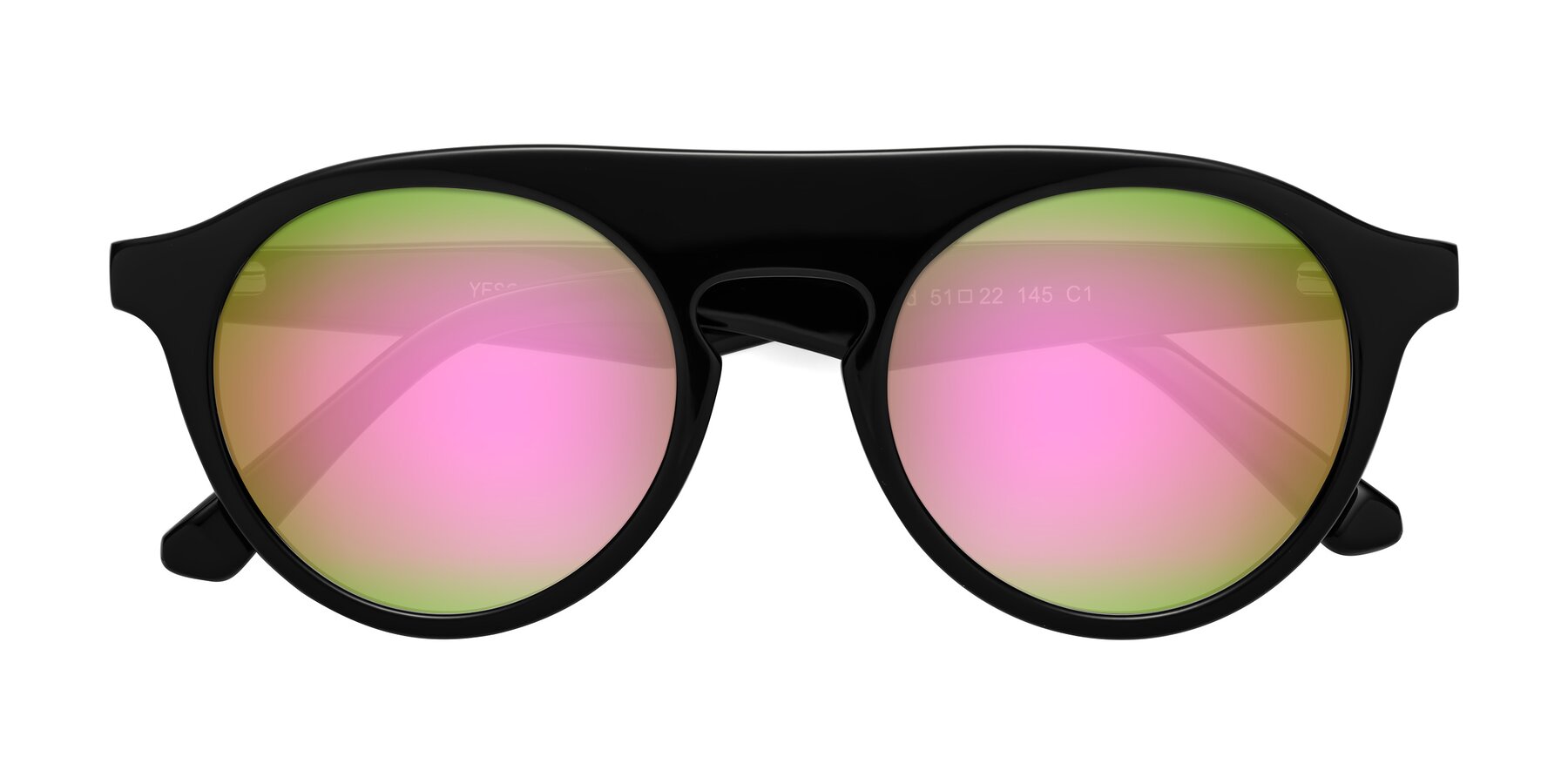 Folded Front of Band in Black with Pink Mirrored Lenses