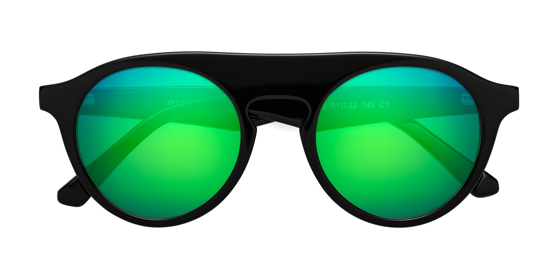 Folded Front of Band in Black with Green Mirrored Lenses