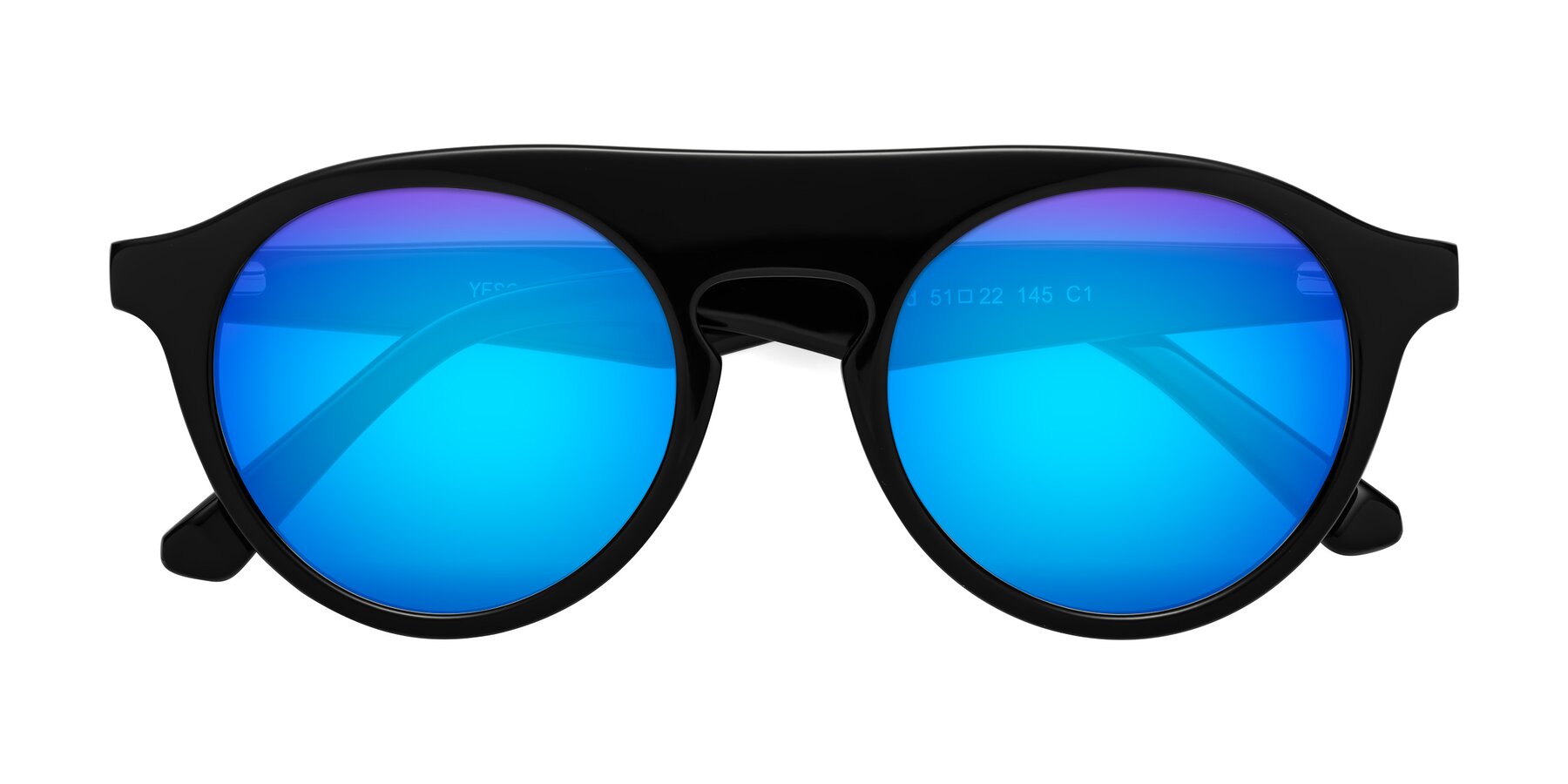 Folded Front of Band in Black with Blue Mirrored Lenses