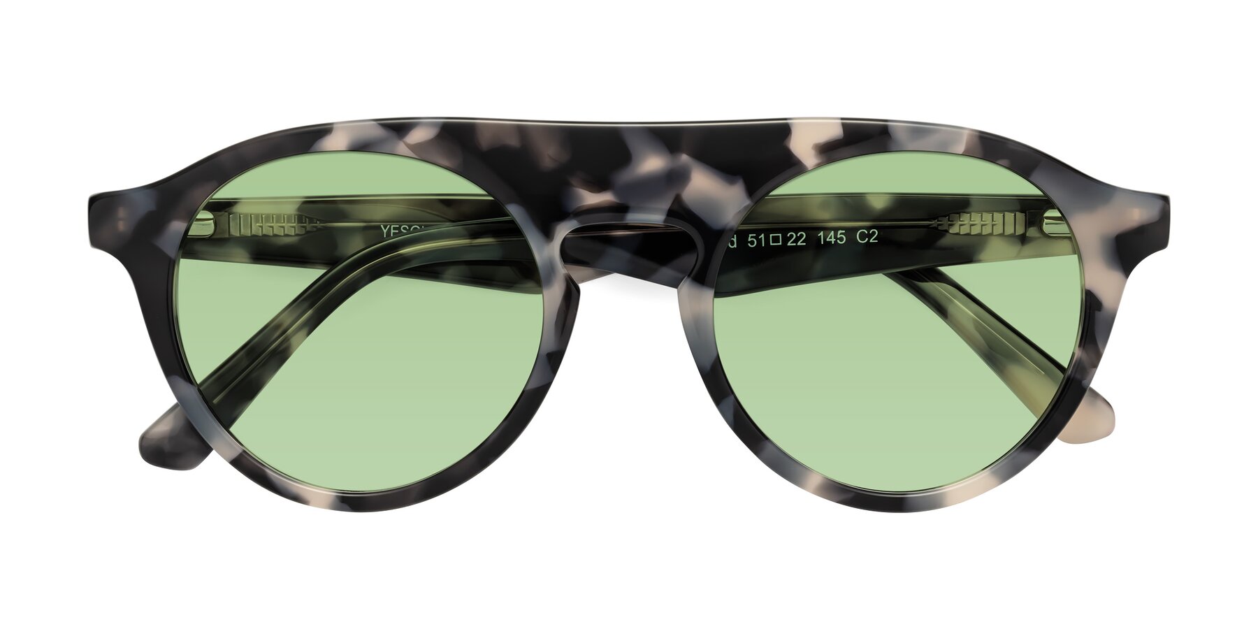 Folded Front of Band in Ivory Tortoise with Medium Green Tinted Lenses