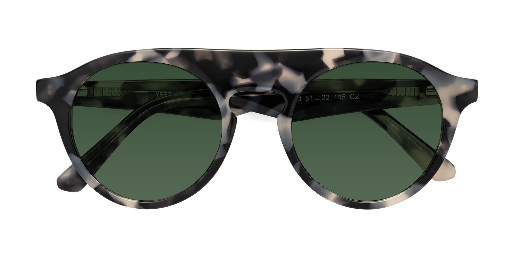 Folded Front of Band in Ivory Tortoise with Green Tinted Lenses