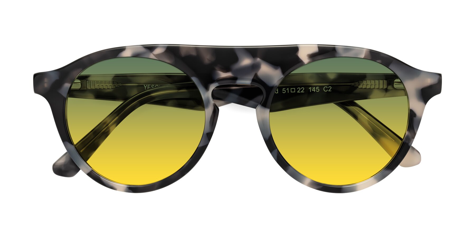 Folded Front of Band in Ivory Tortoise with Green / Yellow Gradient Lenses