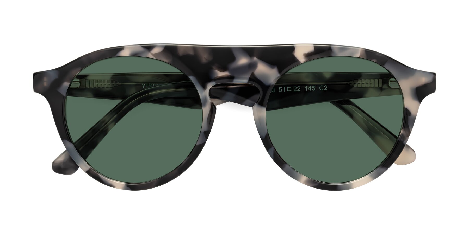 Folded Front of Band in Ivory Tortoise with Green Polarized Lenses