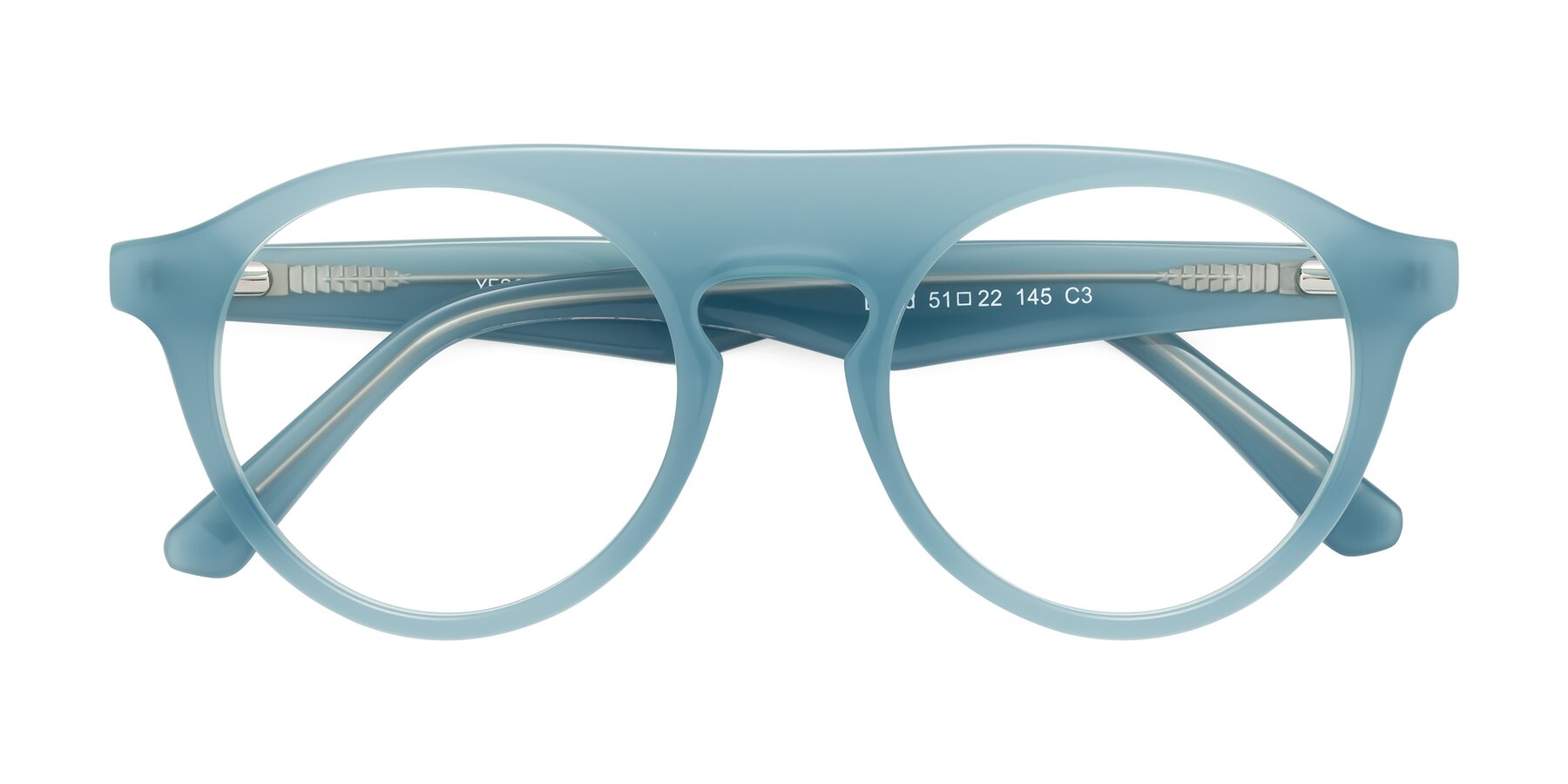 Folded Front of Band in Haze Blue with Clear Eyeglass Lenses
