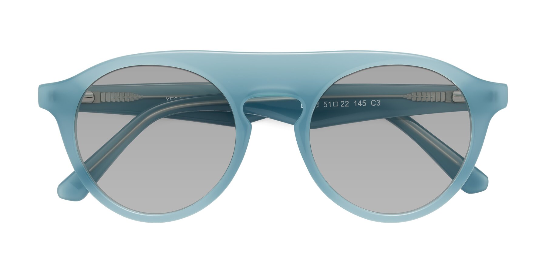 Folded Front of Band in Haze Blue with Light Gray Tinted Lenses