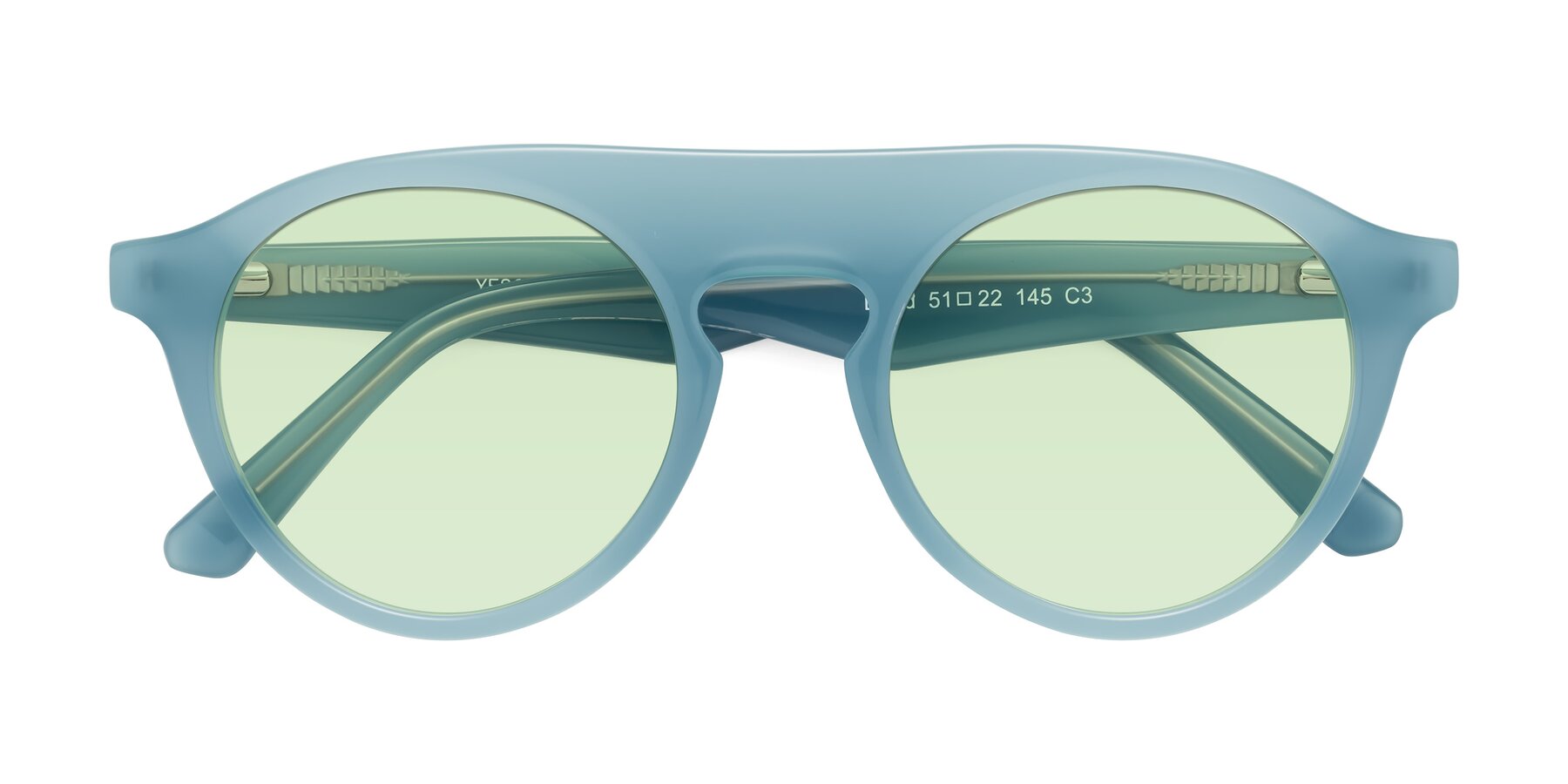 Folded Front of Band in Haze Blue with Light Green Tinted Lenses