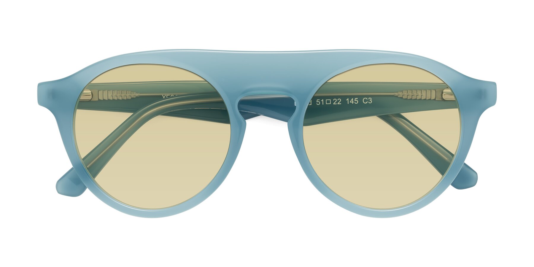 Folded Front of Band in Haze Blue with Light Champagne Tinted Lenses
