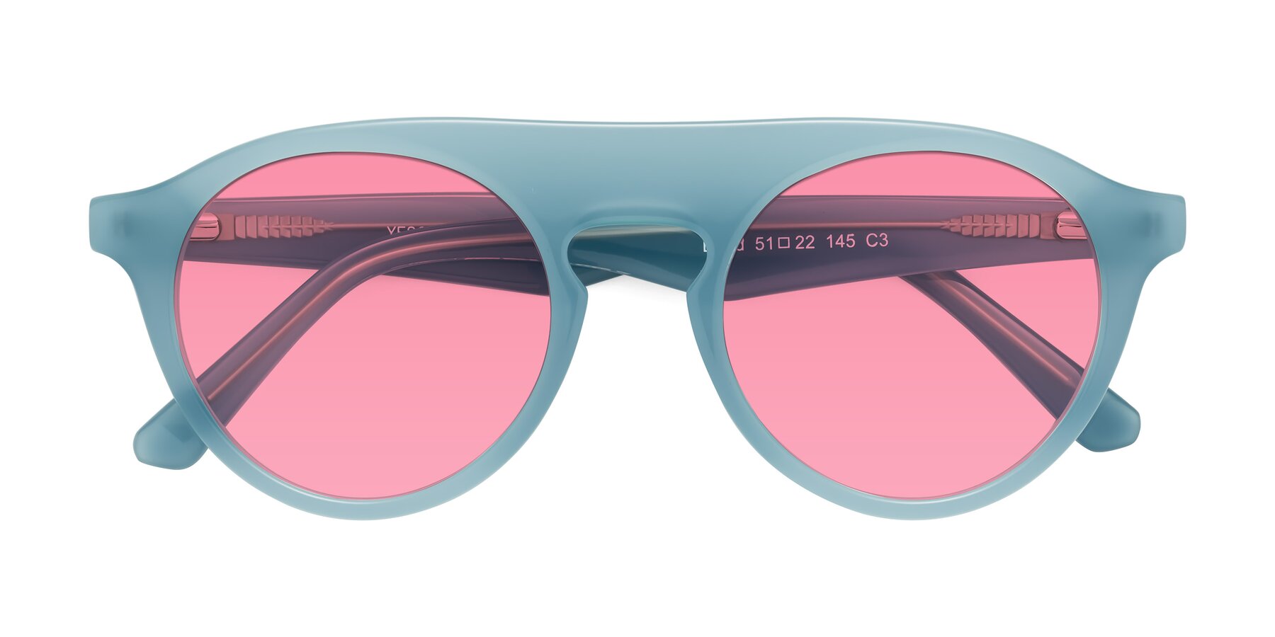 Folded Front of Band in Haze Blue with Pink Tinted Lenses