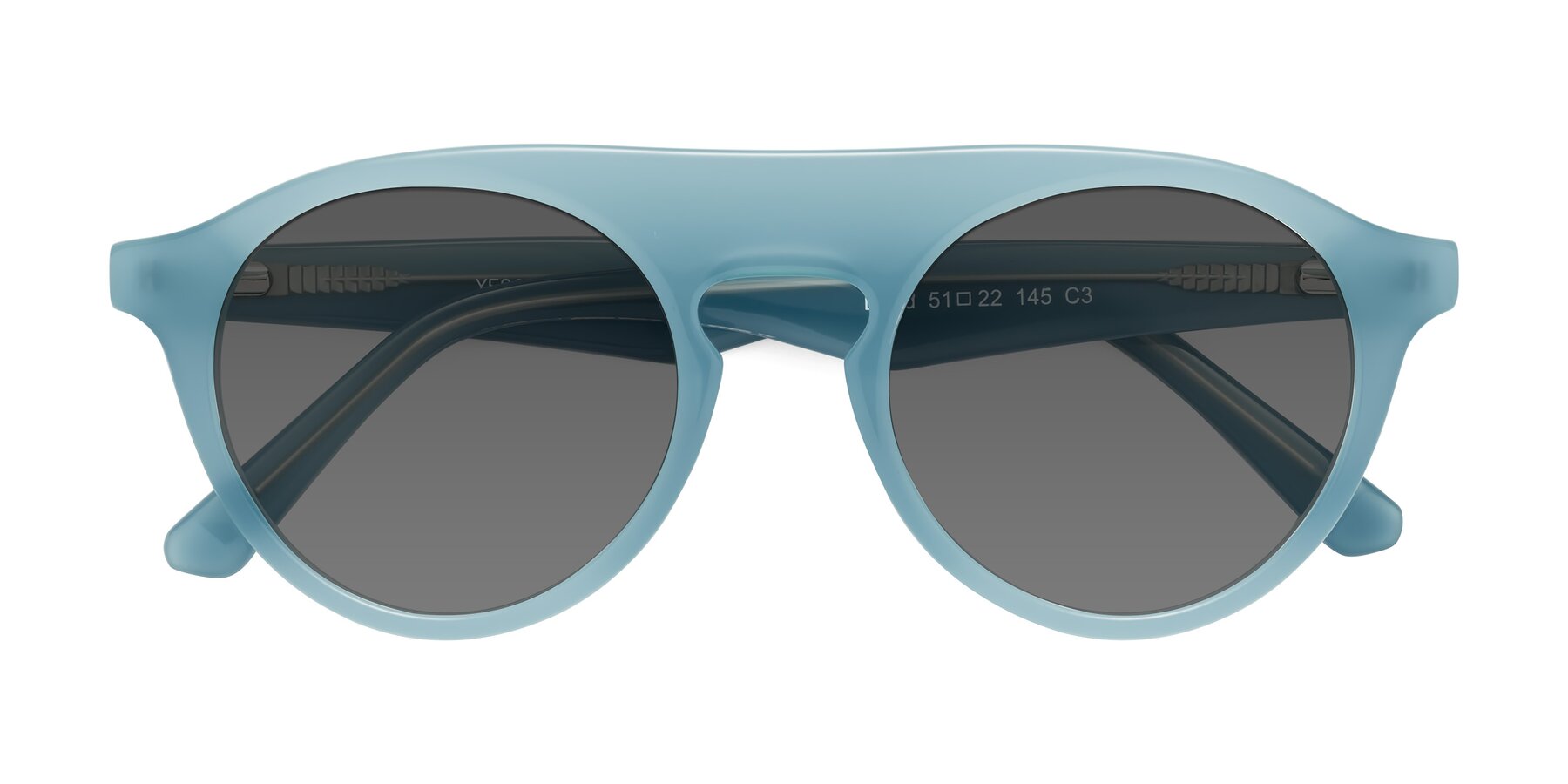 Folded Front of Band in Haze Blue with Medium Gray Tinted Lenses