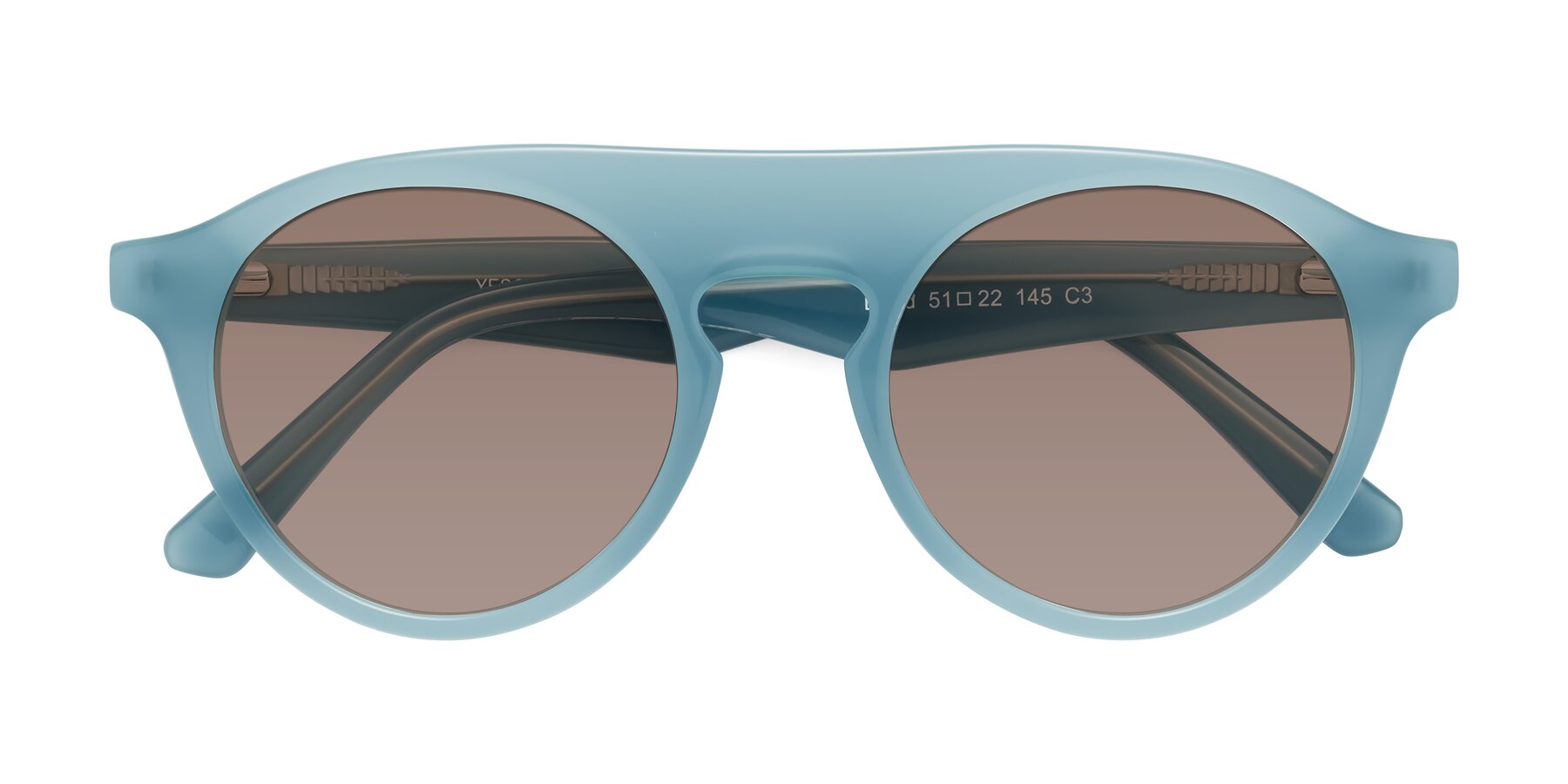 Folded Front of Band in Haze Blue with Medium Brown Tinted Lenses