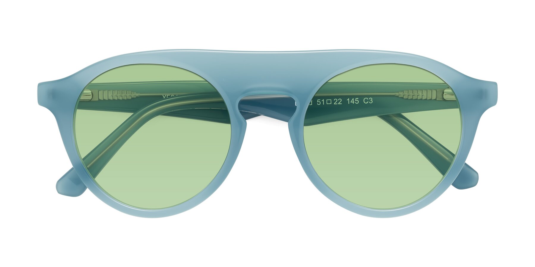 Folded Front of Band in Haze Blue with Medium Green Tinted Lenses