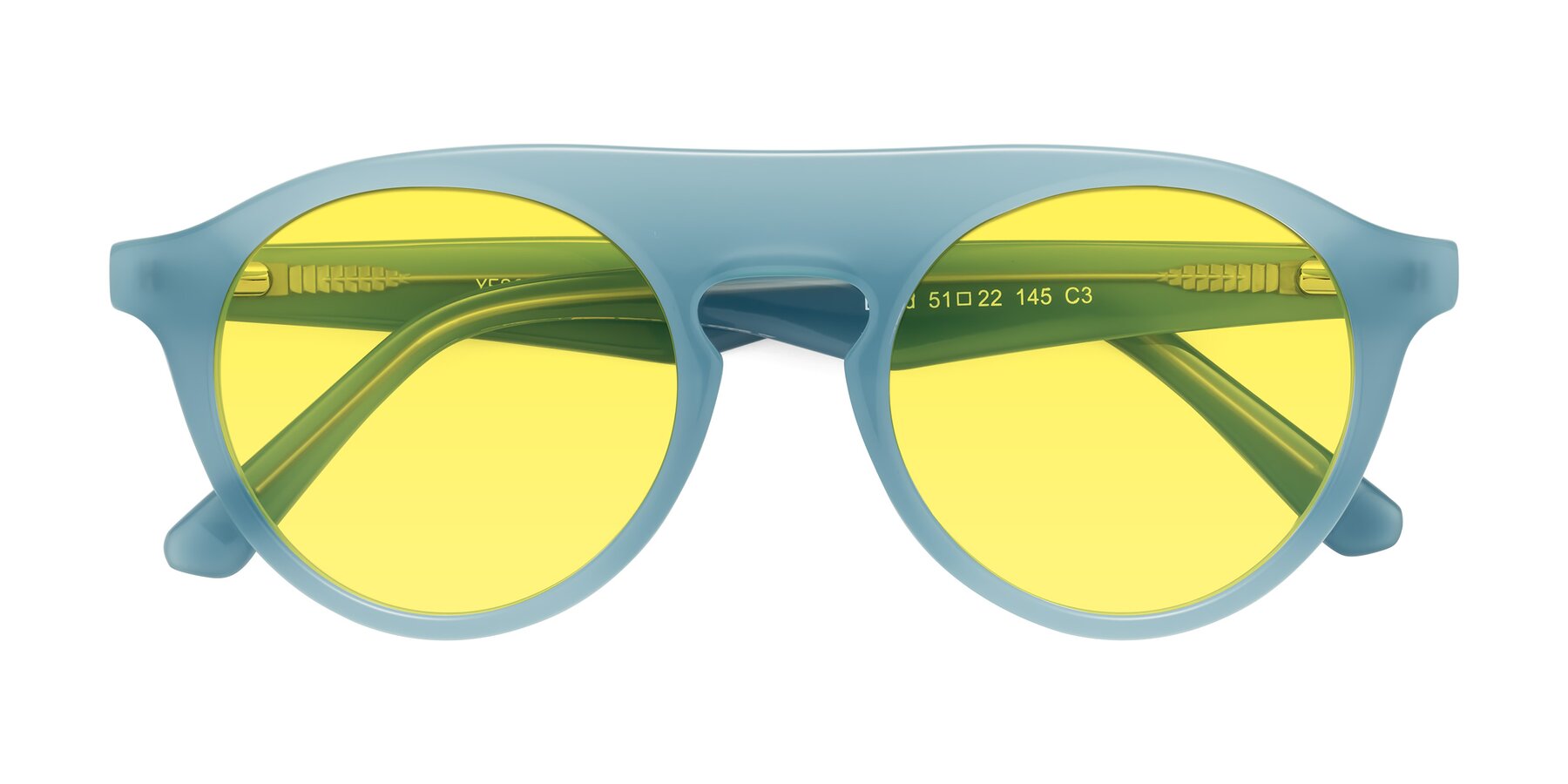 Folded Front of Band in Haze Blue with Medium Yellow Tinted Lenses