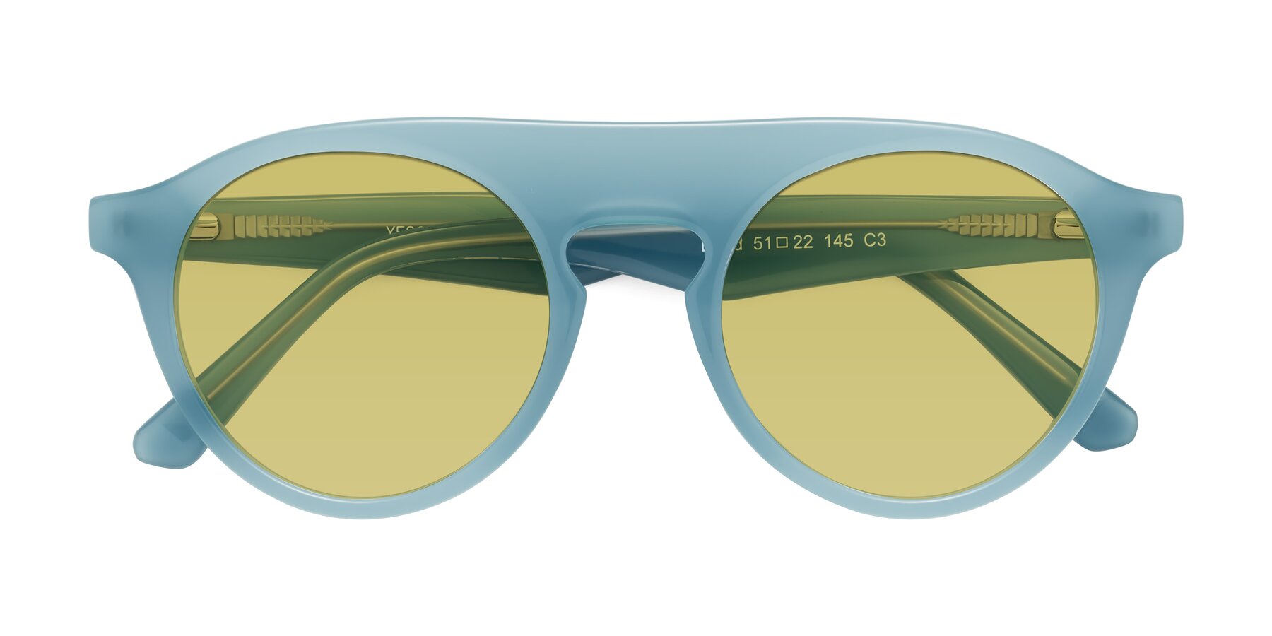 Folded Front of Band in Haze Blue with Medium Champagne Tinted Lenses