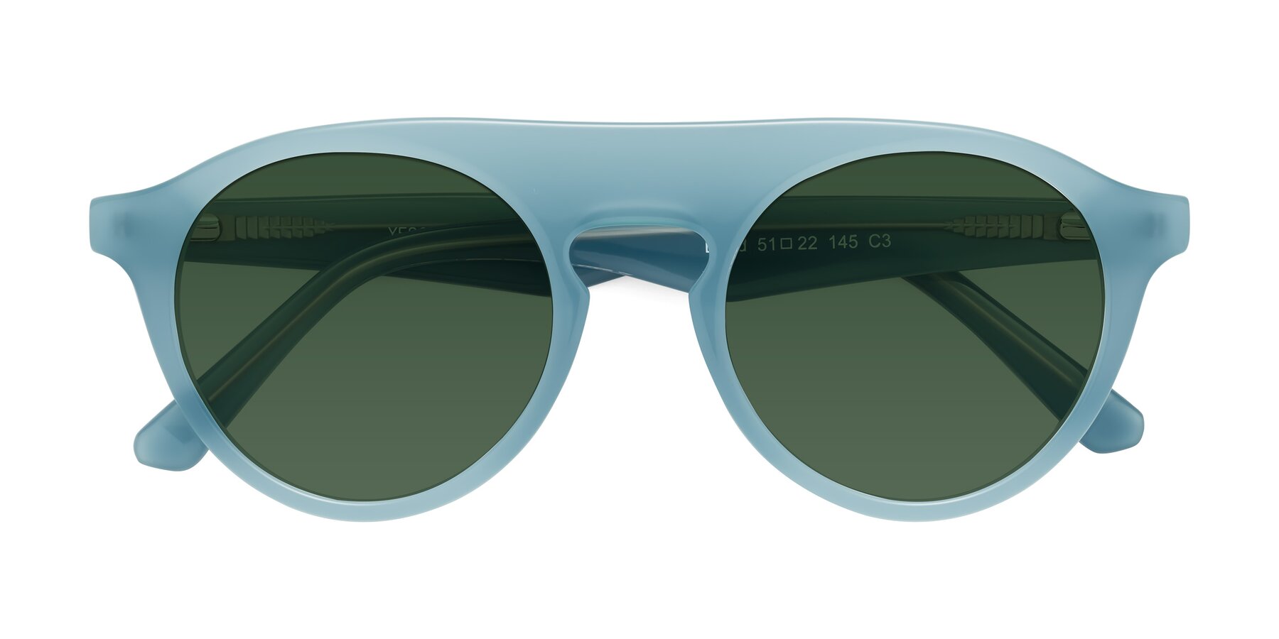 Folded Front of Band in Haze Blue with Green Tinted Lenses