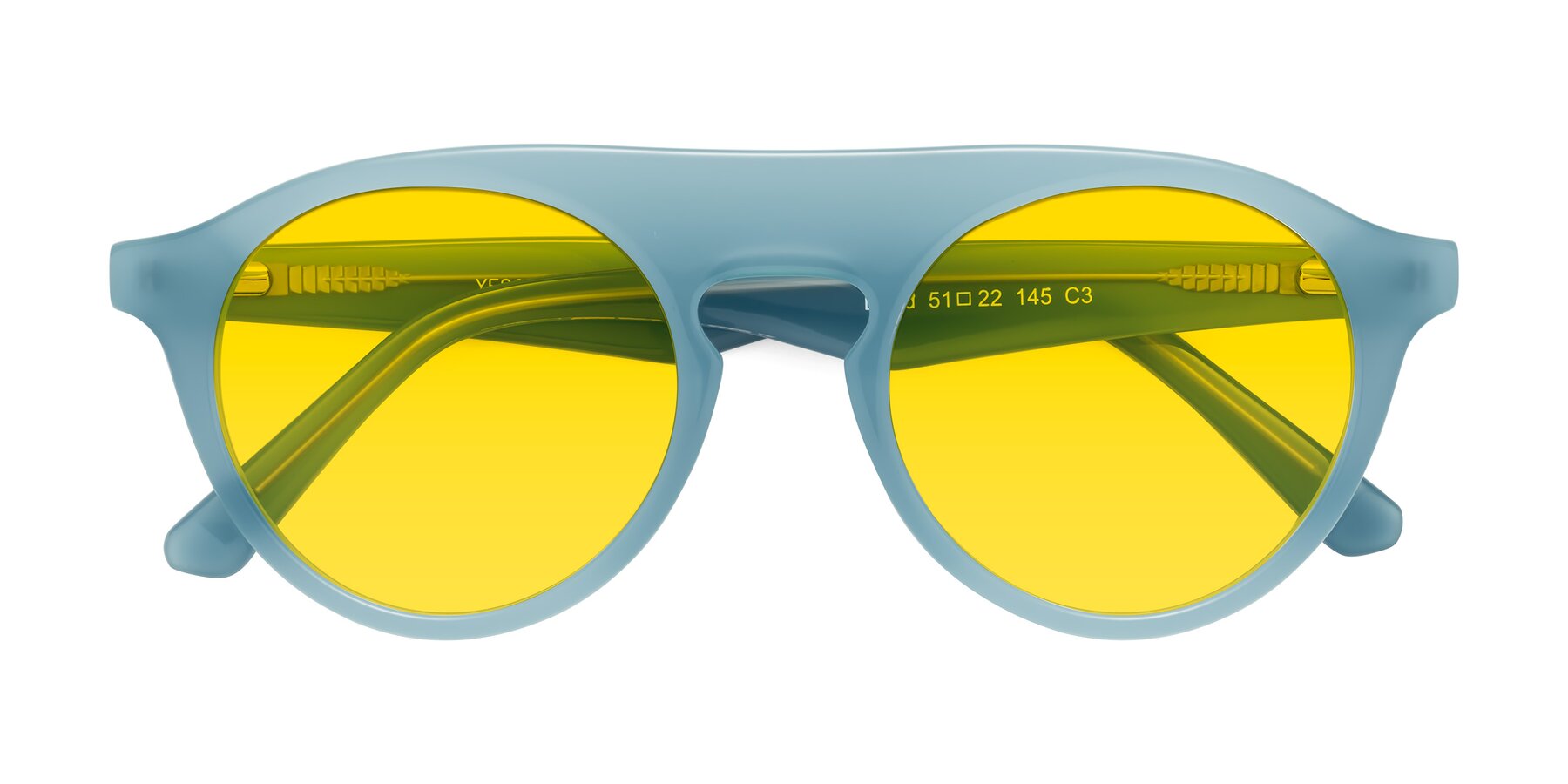 Folded Front of Band in Haze Blue with Yellow Tinted Lenses
