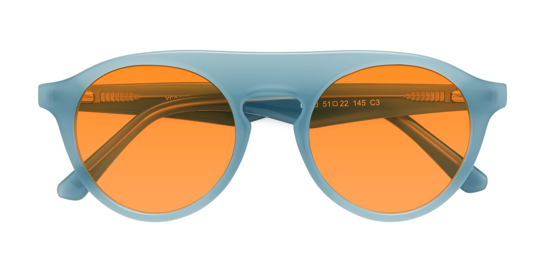 Folded Front of Band in Haze Blue with Orange Tinted Lenses