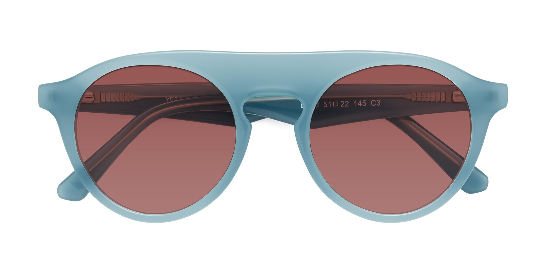 Folded Front of Band in Haze Blue with Garnet Tinted Lenses