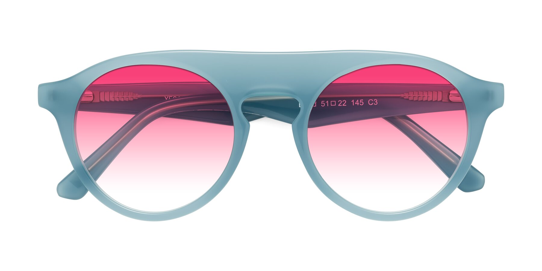 Folded Front of Band in Haze Blue with Pink Gradient Lenses