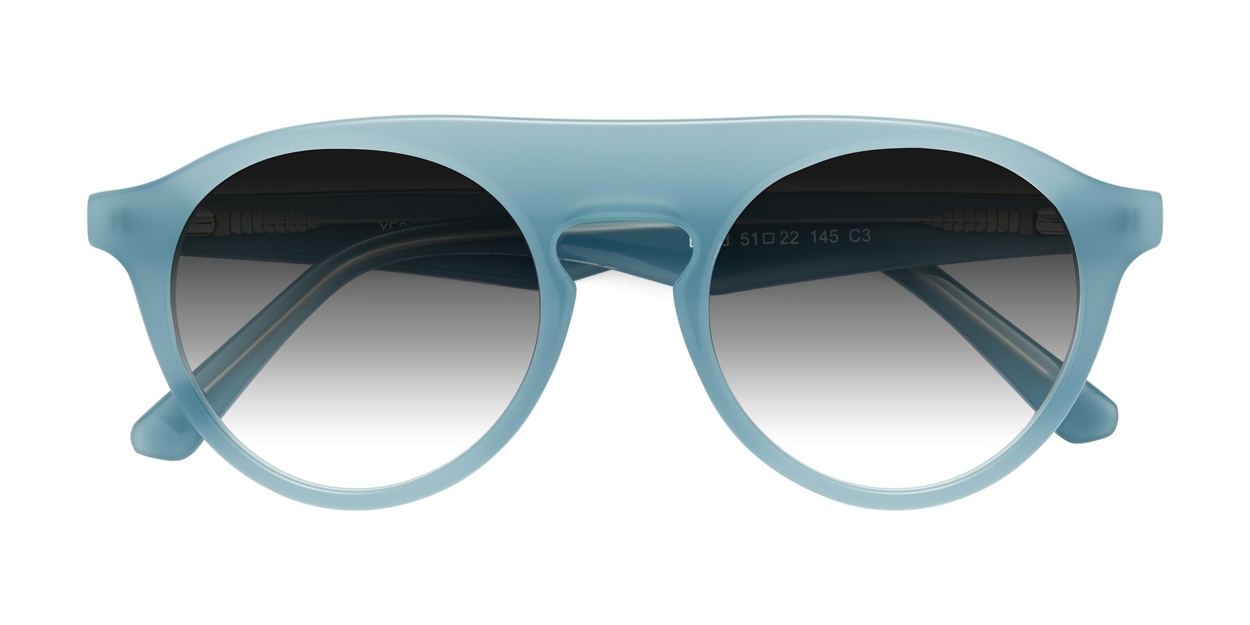 Folded Front of Band in Haze Blue with Gray Gradient Lenses