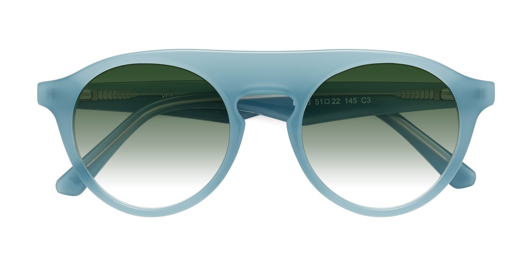 Folded Front of Band in Haze Blue with Green Gradient Lenses