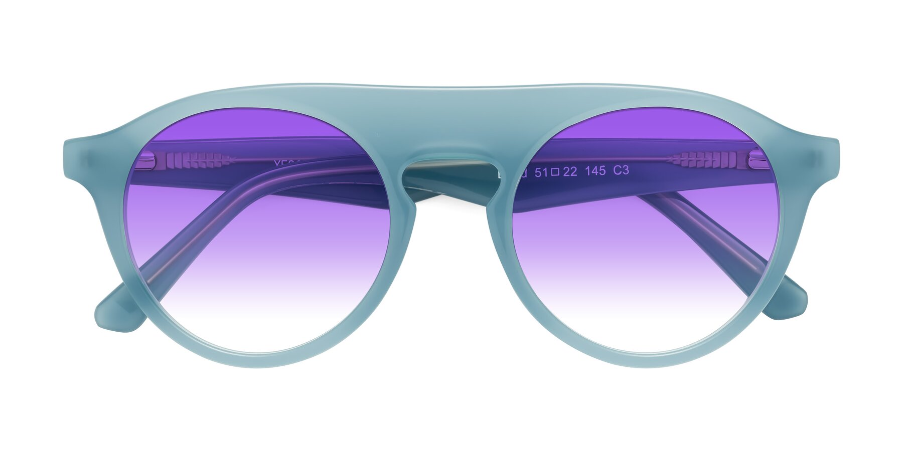 Folded Front of Band in Haze Blue with Purple Gradient Lenses