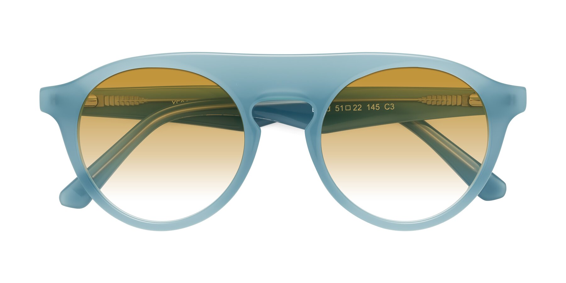 Folded Front of Band in Haze Blue with Champagne Gradient Lenses