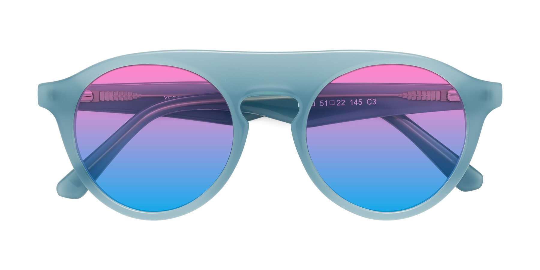 Folded Front of Band in Haze Blue with Pink / Blue Gradient Lenses