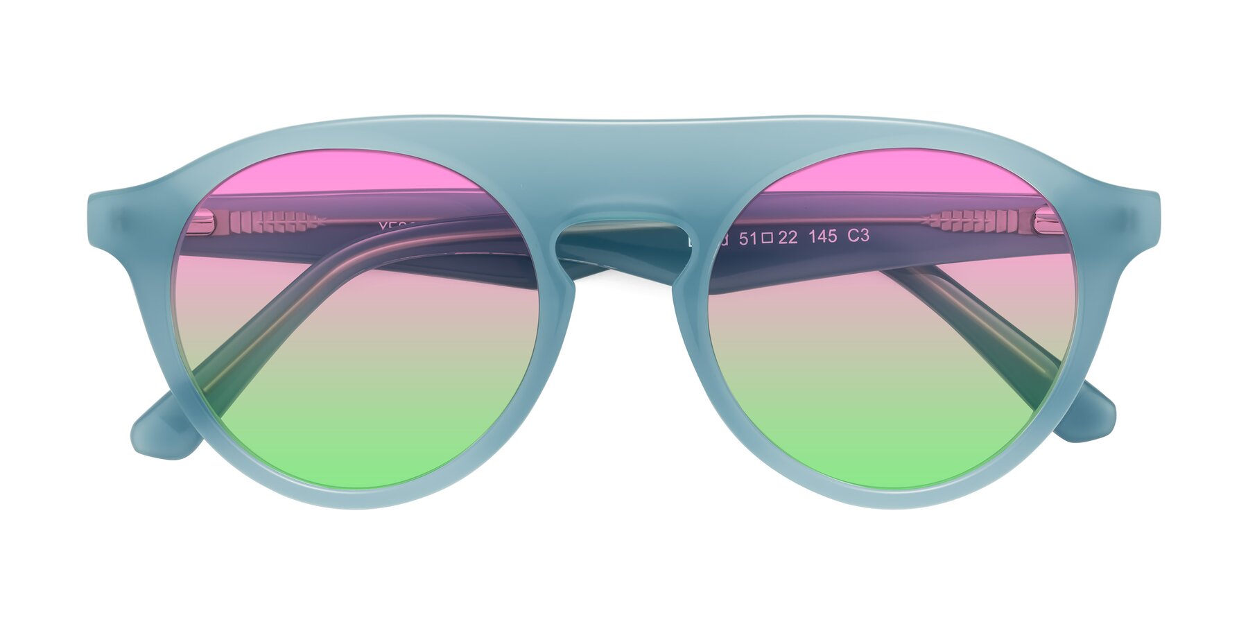 Folded Front of Band in Haze Blue with Pink / Green Gradient Lenses