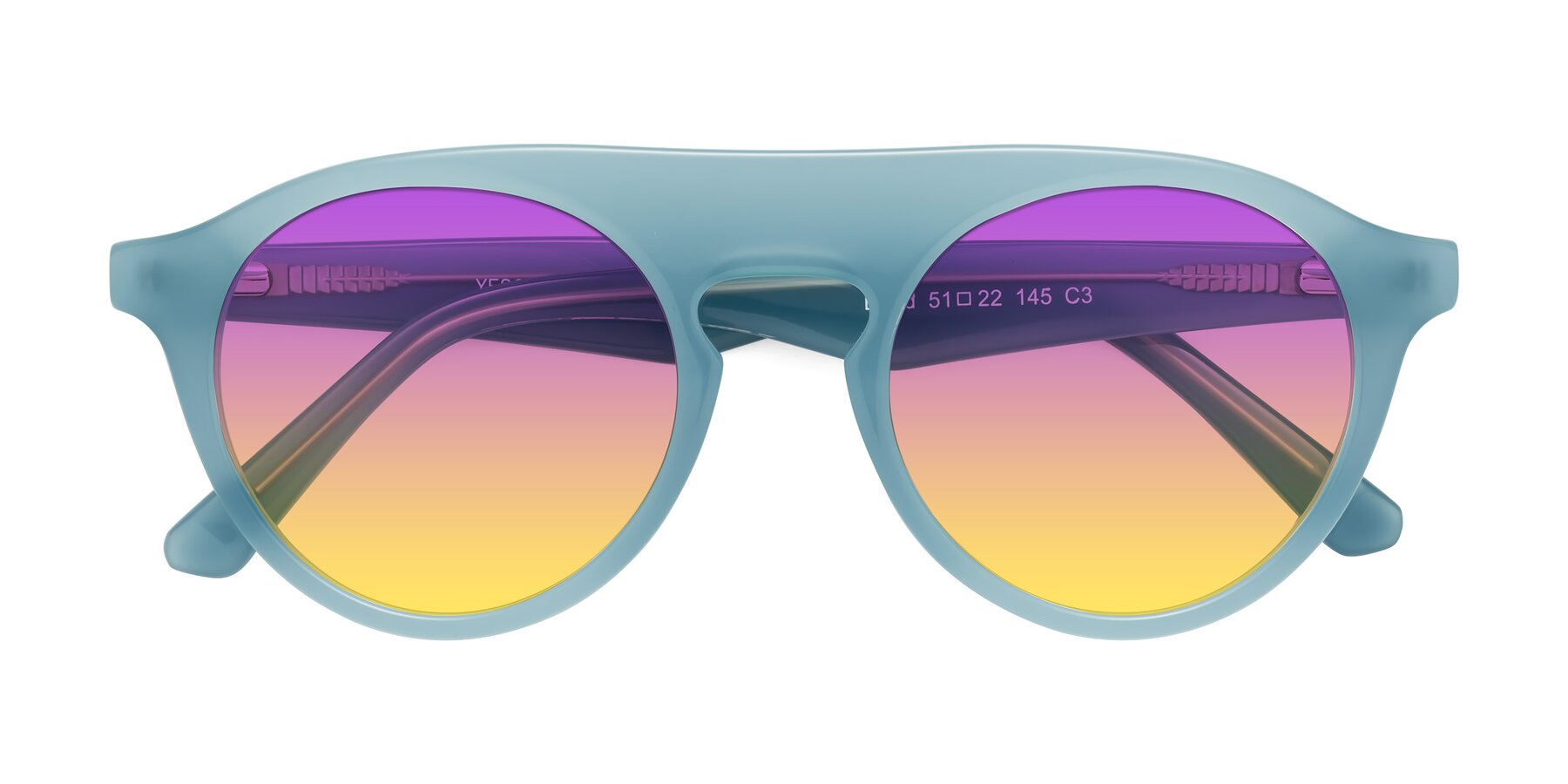 Folded Front of Band in Haze Blue with Purple / Yellow Gradient Lenses