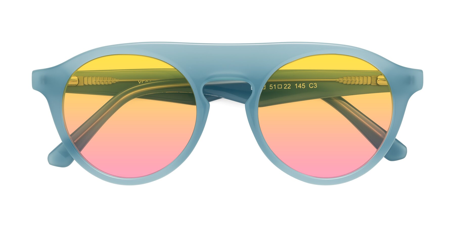 Folded Front of Band in Haze Blue with Yellow / Pink Gradient Lenses