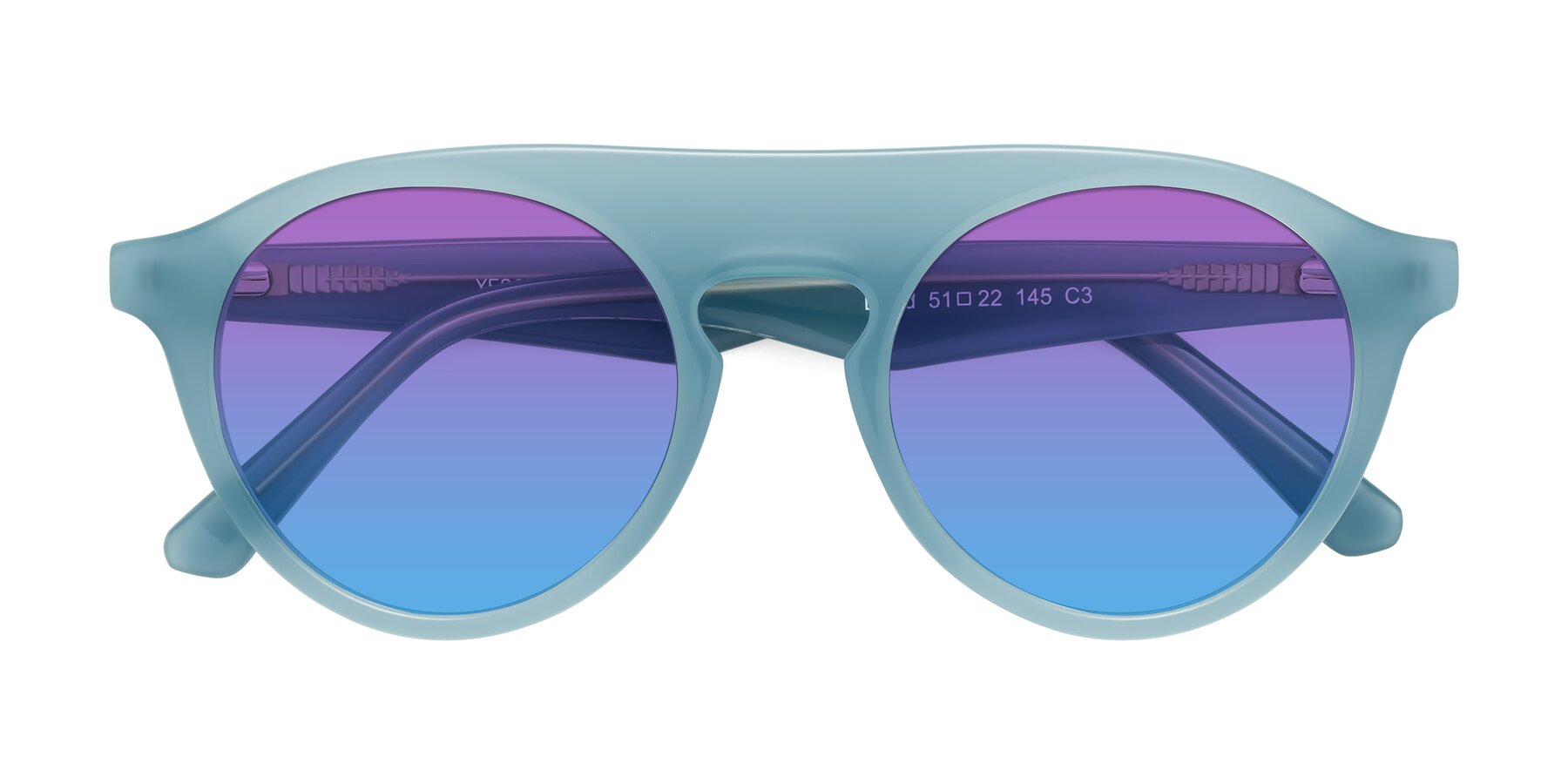 Folded Front of Band in Haze Blue with Purple / Blue Gradient Lenses
