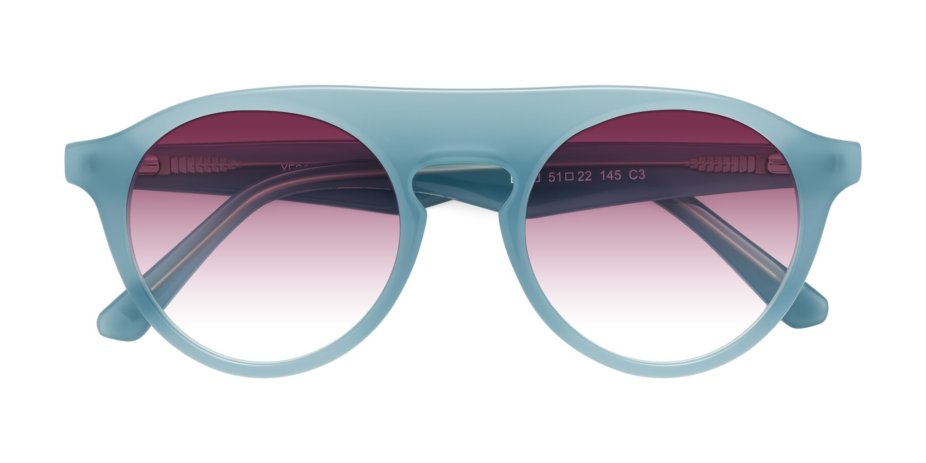 Folded Front of Band in Haze Blue with Wine Gradient Lenses