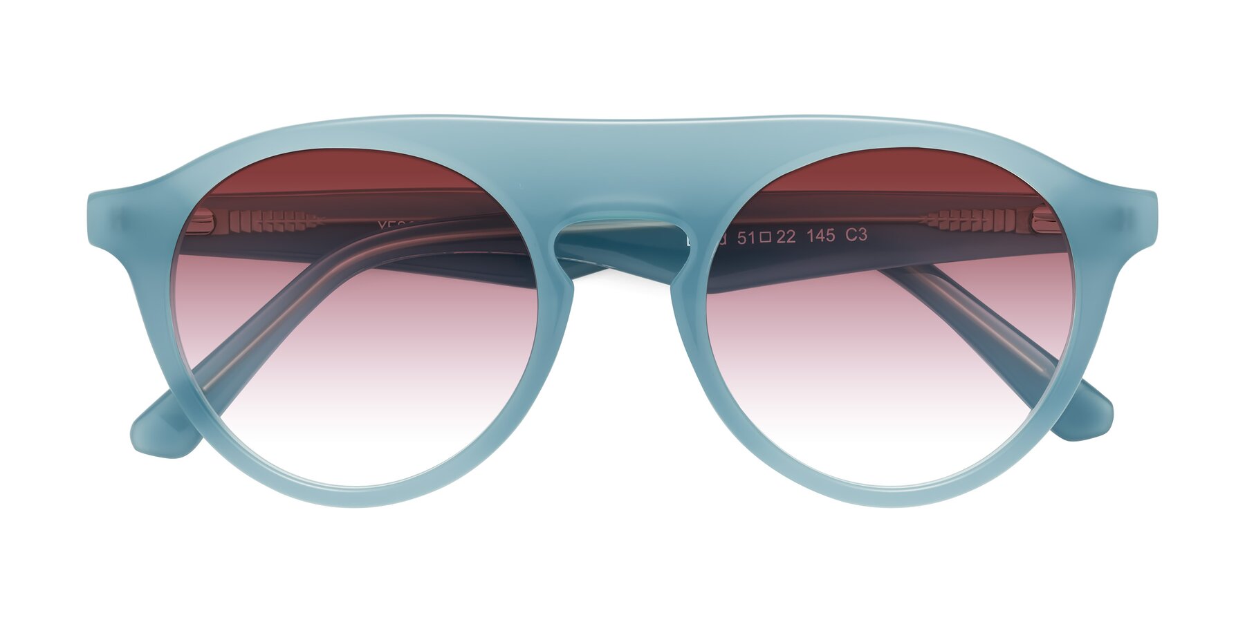 Folded Front of Band in Haze Blue with Garnet Gradient Lenses