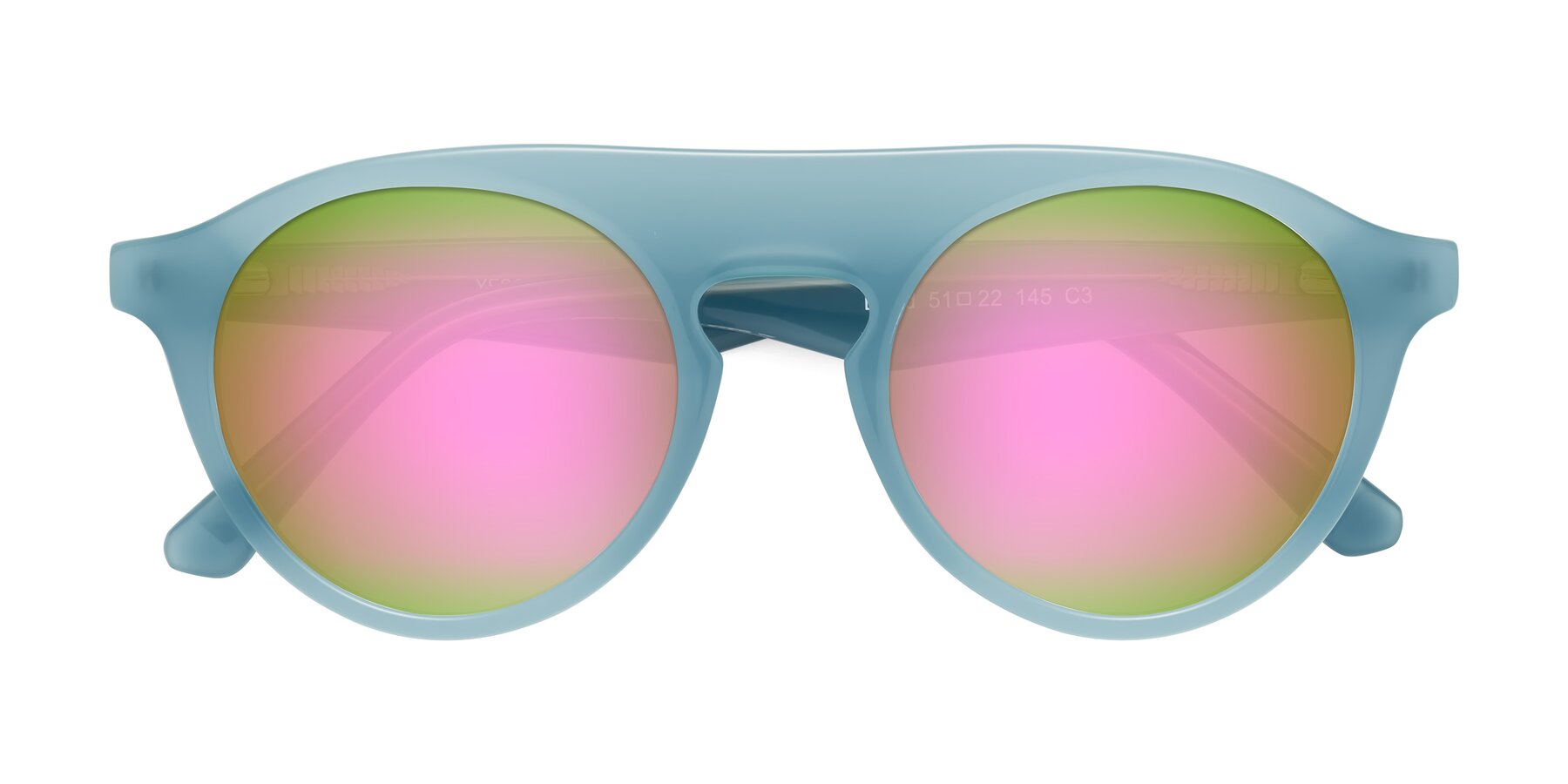 Folded Front of Band in Haze Blue with Pink Mirrored Lenses