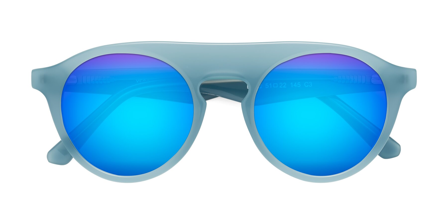 Folded Front of Band in Haze Blue with Blue Mirrored Lenses
