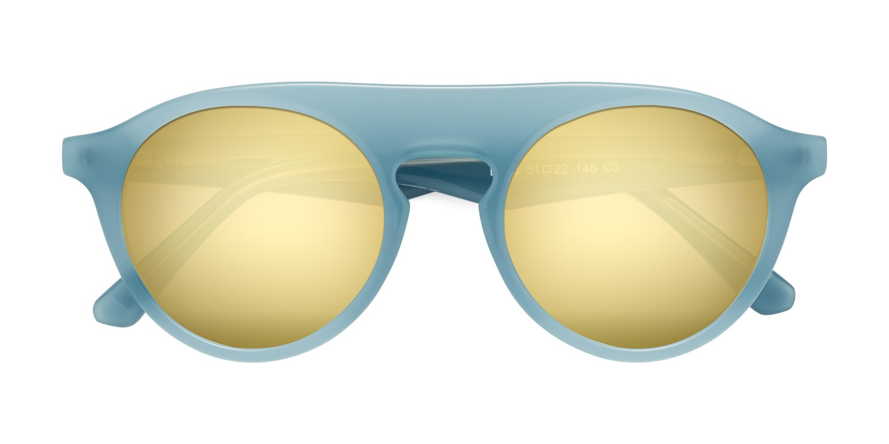 Folded Front of Band in Haze Blue with Gold Mirrored Lenses