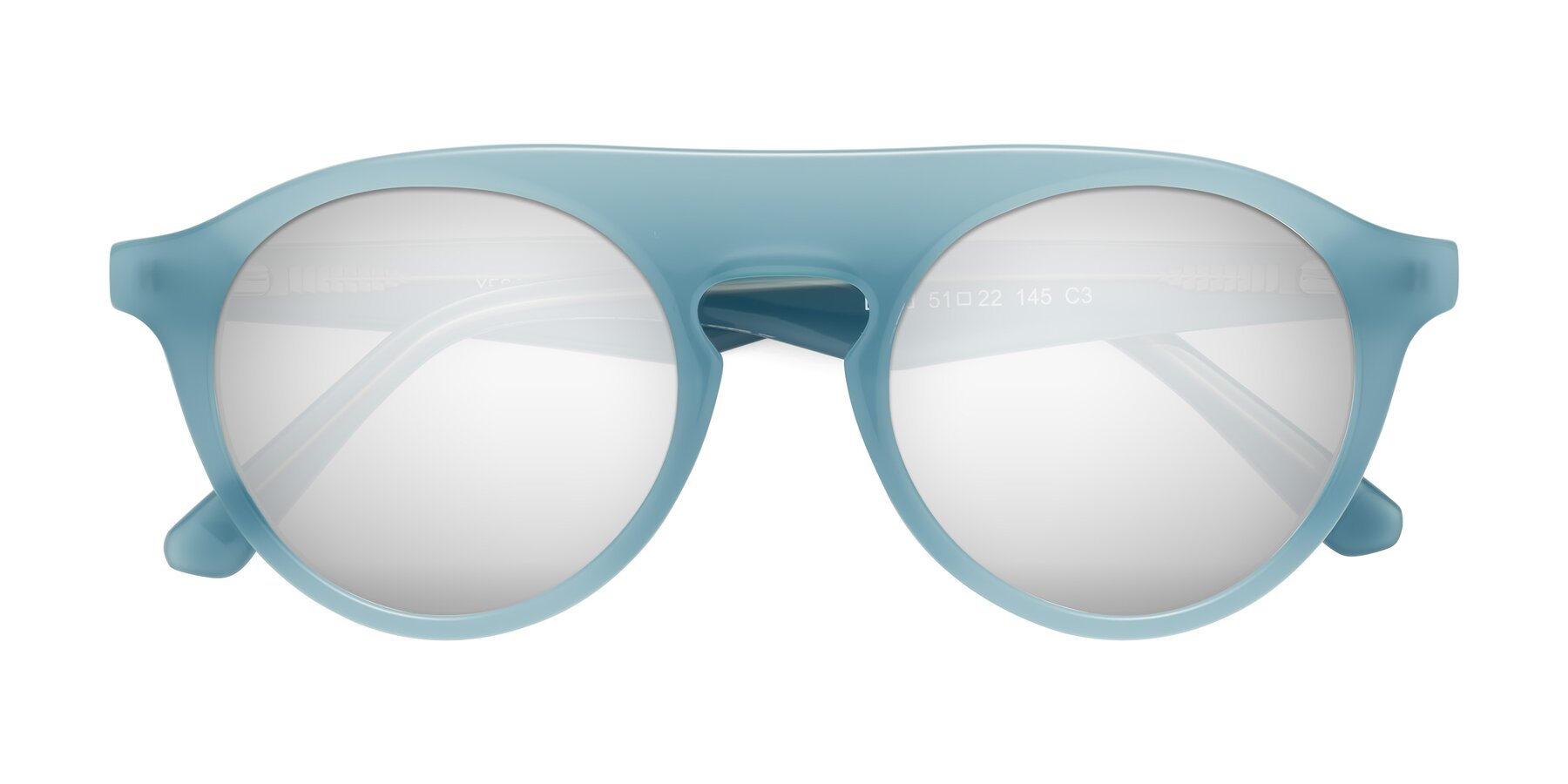 Folded Front of Band in Haze Blue with Silver Mirrored Lenses
